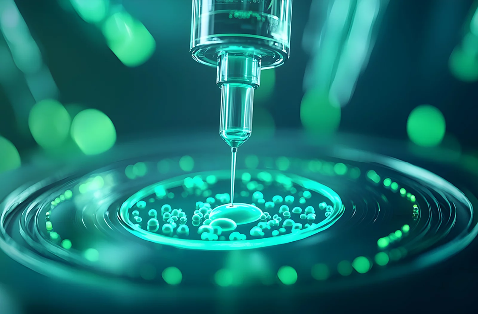 Futuristische Stammzelltherapie-Injektion mit holografischer medizinischer Anzeige 